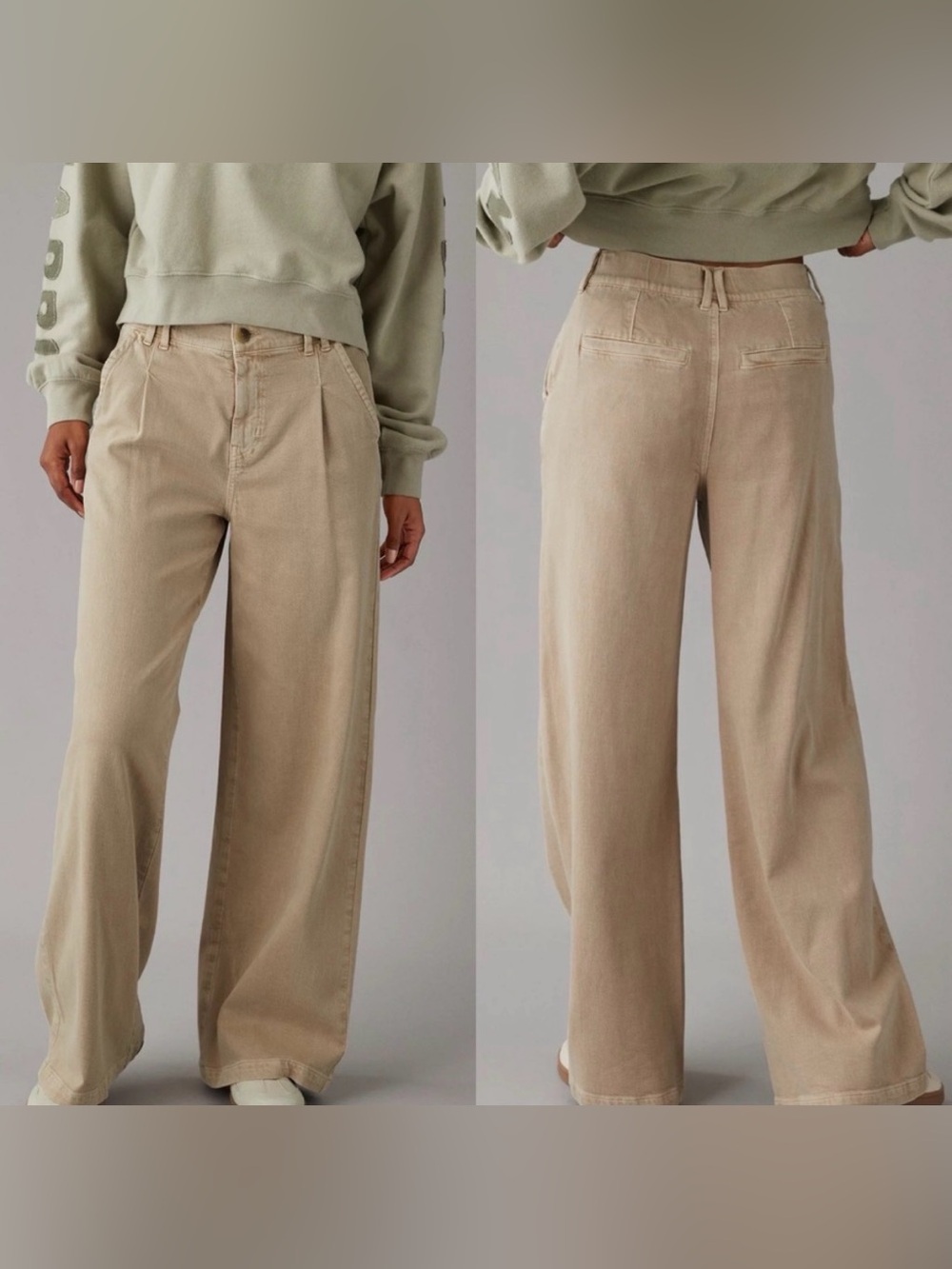 AE Dreamy Drape Stretch Poppy Trouser Super High Rise Wide Leg Chino Pants EUC
